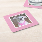 Kute Happy Dog met zigeunerige ogen, Birthday roze Kartonnen Onderzetters (Schuin)