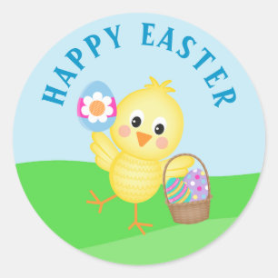 Kute Happy Easter Baby Chick Easter Eggs Ronde Sticker