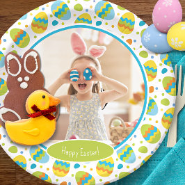 Kute Happy Easter Egg Pattern met Foto Party Papieren Bordje