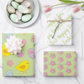 Kute Happy Easter Eggs Chicken Flowers Spring gree Inpakpapier Vel