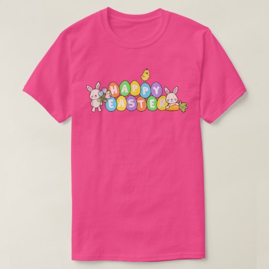 Kute HAPPY EASTER Eggs met Bunny Rabbits Happy E T-shirt (Design voorkant)