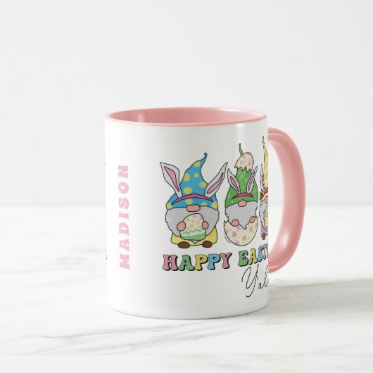 Kute Happy Easter Y'all Gnomes Personalized Name Mok (Voorkant rechts)