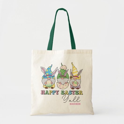 Kute Happy Easter Y'all Gnomes Personalized Name Tote Bag (Voorkant)