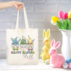 Kute Happy Easter Y'all Gnomes Personalized Name Tote Bag