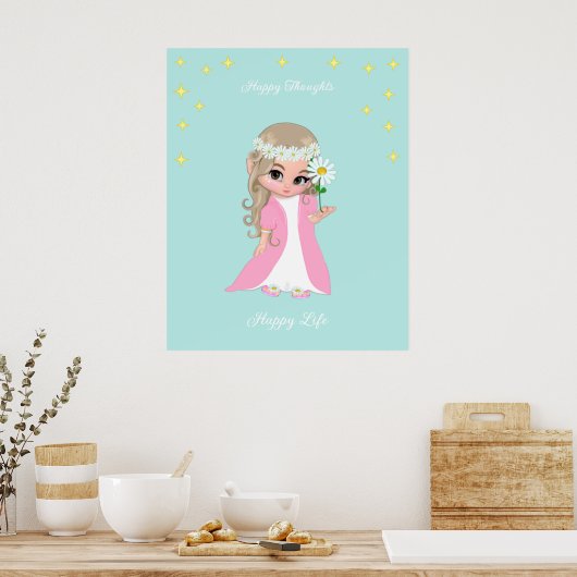 Kute Happy Fairy met sterren Motivatie poster (Keuken)