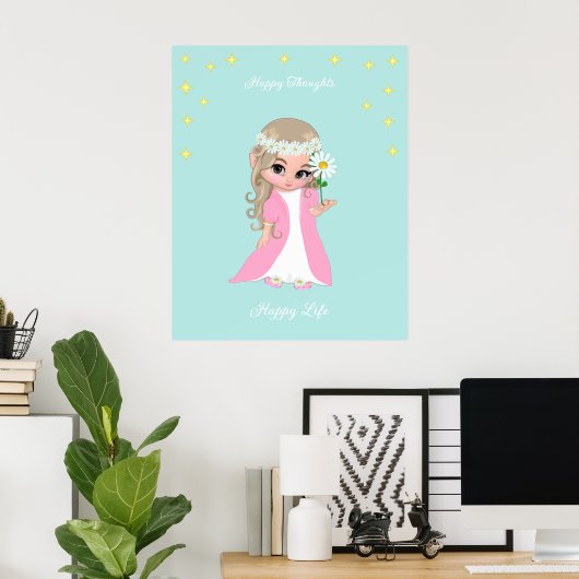 Kute Happy Fairy met sterren Motivatie poster (Thuiskantoor)