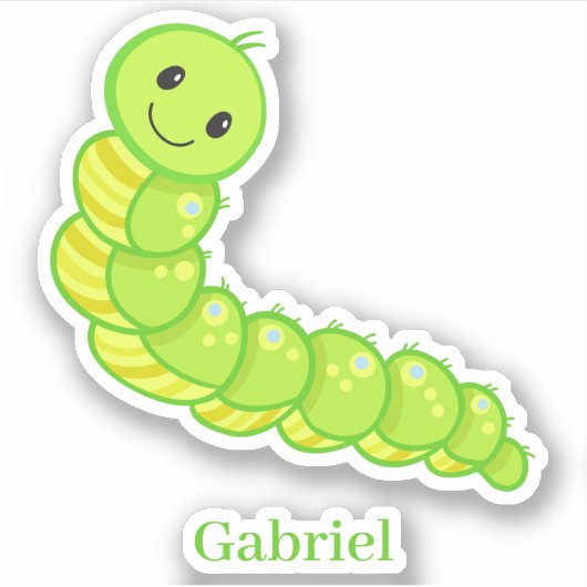 Kute happy glimlach green inchworm centipede sticker (Voorkant)
