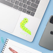 Kute happy glimlach green inchworm centipede sticker (Laptop met iPhone)