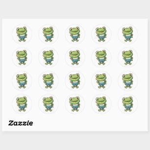 Kute Happy Green Cartoon Frog in Overalls Sticker