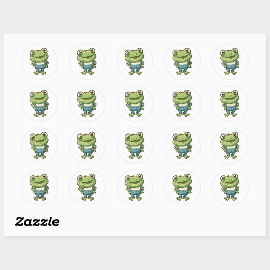 Kute Happy Green Cartoon Frog in Overalls Sticker (Vel)