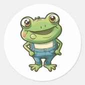 Kute Happy Green Cartoon Frog in Overalls Sticker (Voorkant)