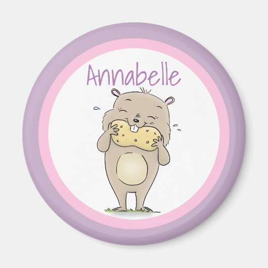 Kute happy hamster die een pinda-cartoon eet magneet (Voorkant)