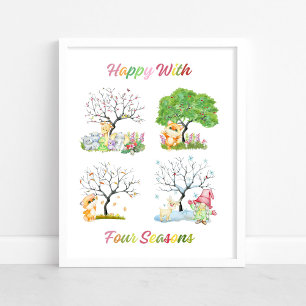 Kute Happy met vier seizoenen Baby Nursery Poster