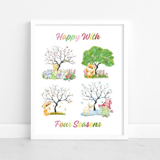Kute Happy met vier seizoenen Baby Nursery Poster