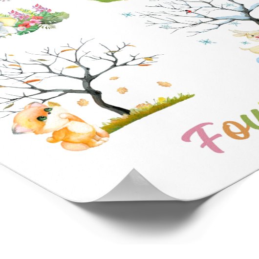 Kute Happy met vier seizoenen Baby Nursery Poster (Hoek)