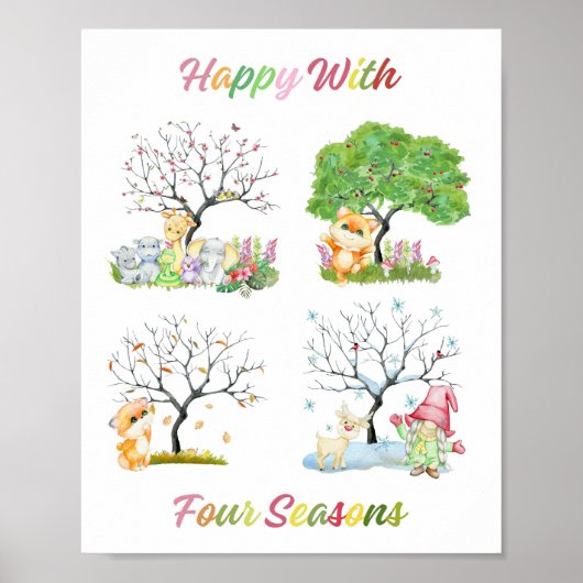 Kute Happy met vier seizoenen Baby Nursery Poster (Voorkant)