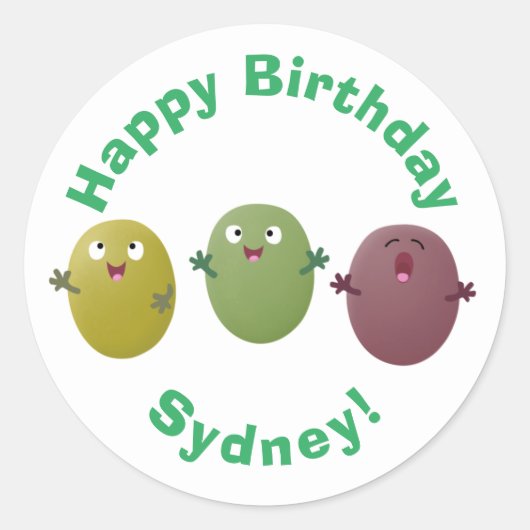 Kute happy olives die cartoon klassieke ronde zing ronde sticker (Voorkant)