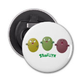 Kute happy olives die cartoon zingen button flesopener (Voorkant)