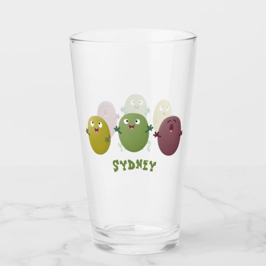 Kute happy olives die cartoon zingen glas (Voorkant)