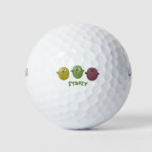 Kute happy olives die cartoon zingen golfballen (Voorkant)