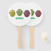 Kute happy olives die cartoon zingen handwaaier (Voorkant en achterkant)