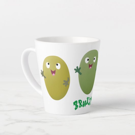 Kute happy olives die cartoon zingen latte mok (Linkerhoek)