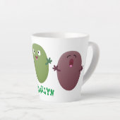 Kute happy olives die cartoon zingen latte mok (Rechterhoek)