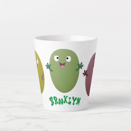 Kute happy olives die cartoon zingen latte mok (Voorkant)