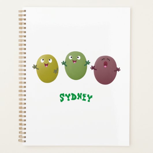 Kute happy olives die cartoon zingen planner (Voorkant)