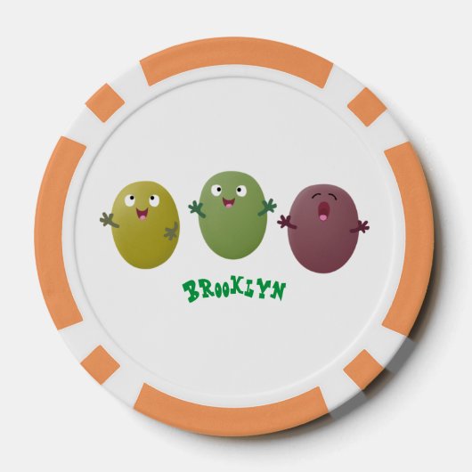 Kute happy olives die cartoon zingen poker chips (Achterkant)