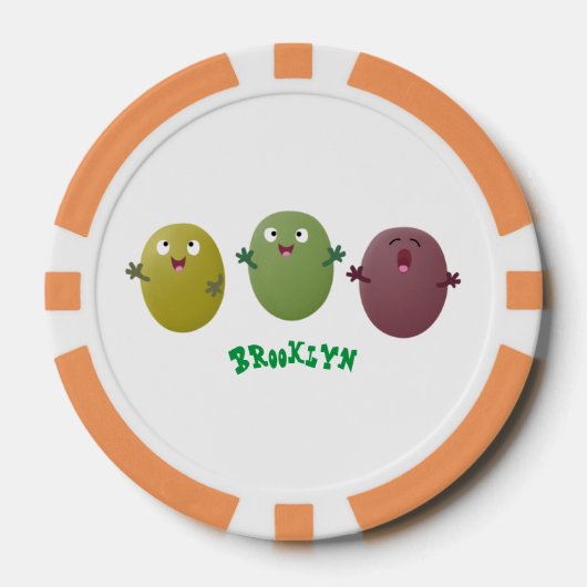 Kute happy olives die cartoon zingen poker chips (Voorkant)