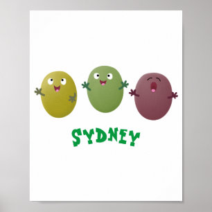 Kute happy olives die cartoon zingen poster