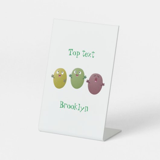 Kute happy olives die cartoon zingen reclamebord met voetstuk (Voorkant)