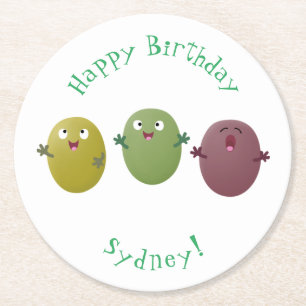 Kute happy olives die cartoon zingen ronde kartonnen onderzetter