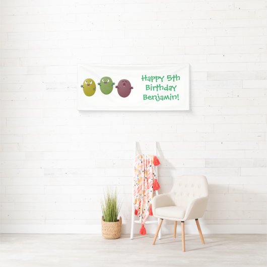 Kute happy olives die cartoon zingen spandoek (Insitu)