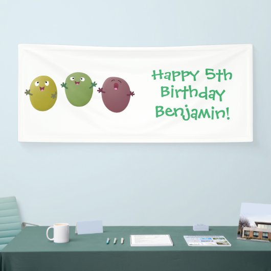 Kute happy olives die cartoon zingen spandoek (Beurs)
