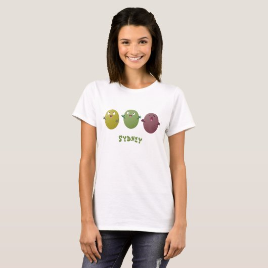 Kute happy olives die cartoon zingen t-shirt (Voorkant volledig)
