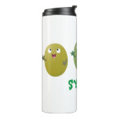 Kute happy olives die cartoon zingen thermosbeker (Gedraaid links)