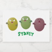 Kute happy olives die cartoon zingen voedselcontainer etiket (Enkel label)