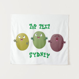 Kute happy olives die cartoon zingen wandkleed