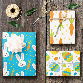Kute Happy Paast Bunny Pattern met Kind Name Inpakpapier Vel