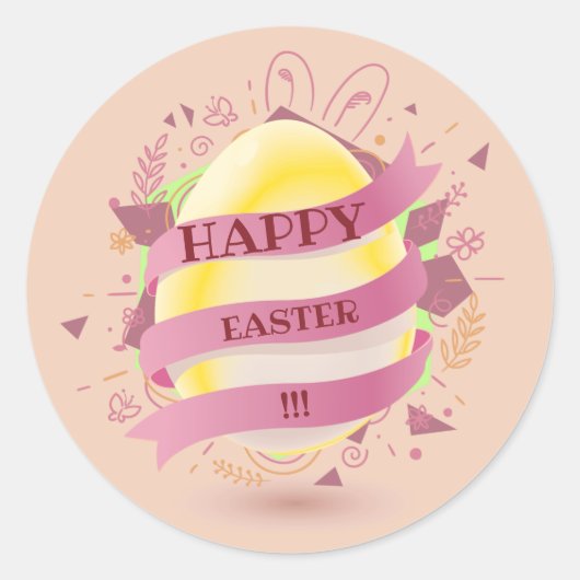 Kute Happy Paast - Roze Classic Round Sticker (Voorkant)