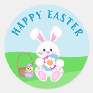 Kute Happy Paaster Bunny Easter Eggs Ronde Sticker