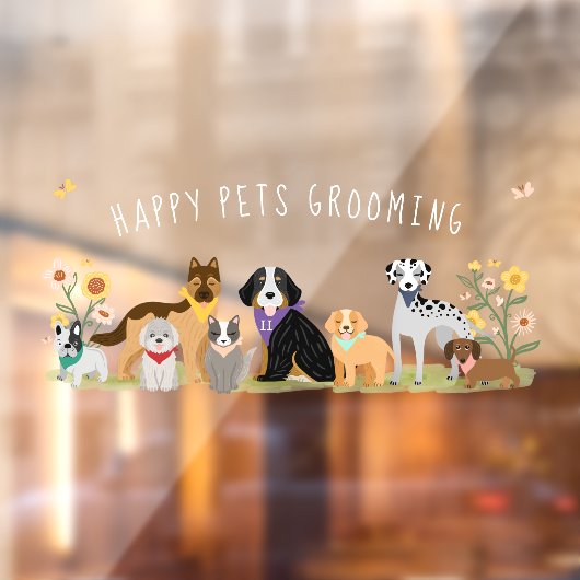 Kute Happy Pet Family Pet Care, Grooming Business Raamsticker (Vel 2)