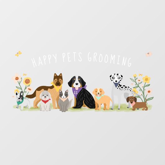 Kute Happy Pet Family Pet Care, Grooming Business Raamsticker (Vel)