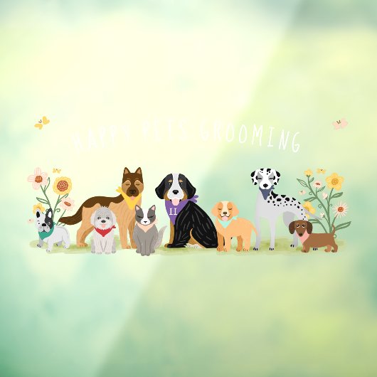 Kute Happy Pet Family Pet Care, Grooming Business Raamsticker (Vel 3)