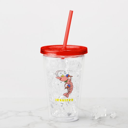 Kute happy shrimp, garnaal cartoon acryl drinkbeker (Achterkant ijs)