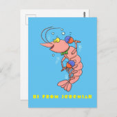 Kute happy shrimp, garnaal cartoon briefkaart (Voorkant / Achterkant)