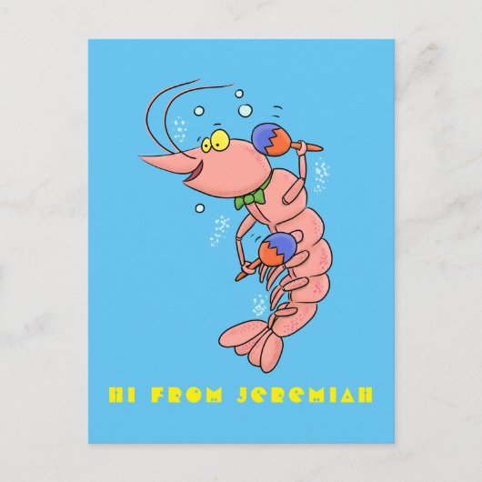 Kute happy shrimp, garnaal cartoon briefkaart (Voorkant)