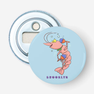 Kute happy shrimp, garnaal cartoon button flesopener